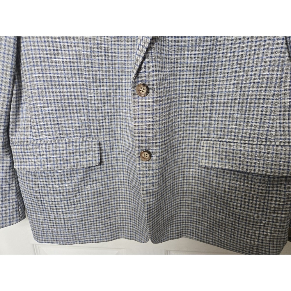 Lauren Ralph Lauren Blazer Jacket Mens 46R Blue Gray Plaid Single Breasted 46 R - Picture 2 of 12